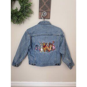 Vtg Disney Store Kids M 8/10 Denim Trucker Jacket Embroidered Winnie The Pooh
